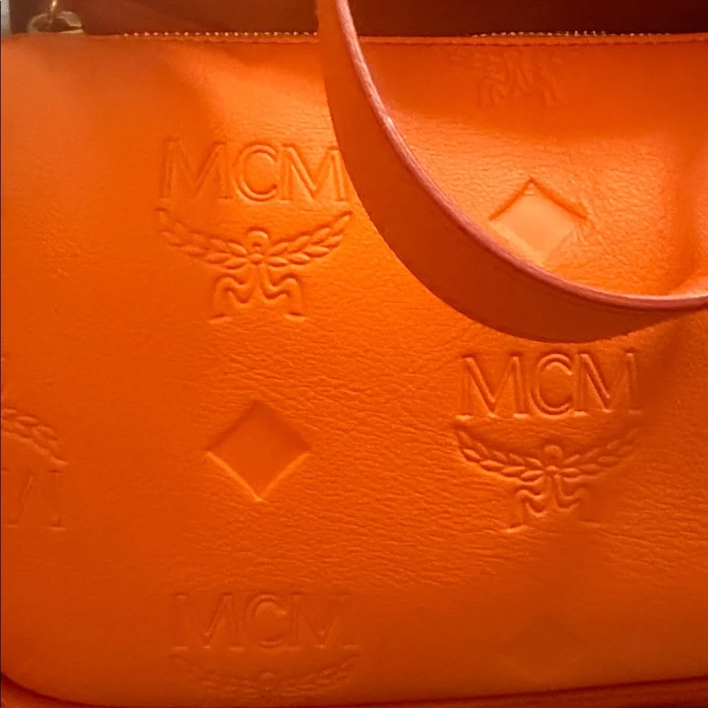 MCM Orange Leather Women's Bag midsized luxury high end statement‎ piece upscale